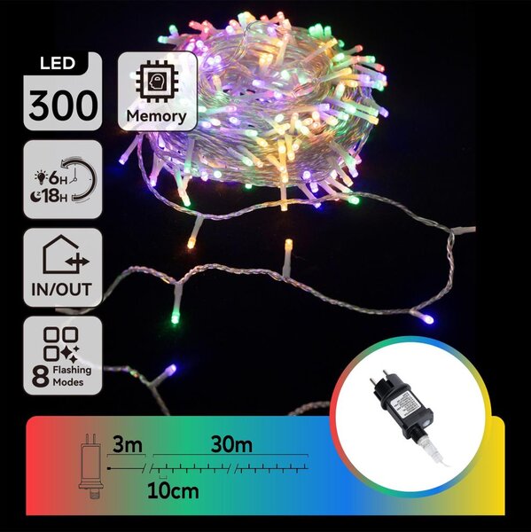 Aigostar - Catena luminosa a LED per esterni 300 LED / 8 funzioni, 33 m, IP44, multicolore