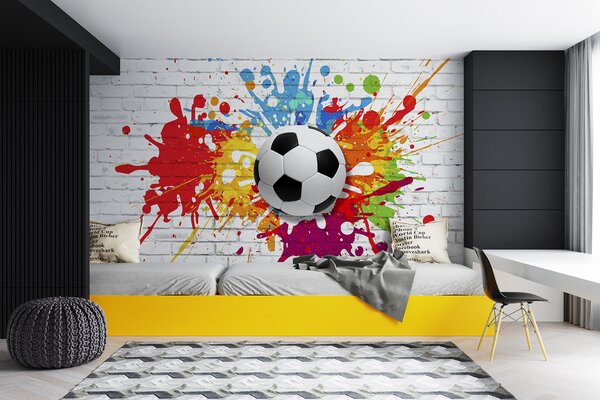 Carta da parati Pallone da calcio su un muro di mattoni, Carta da parati 3d, Carta da parati popolare, u64587 - Tapeko.it