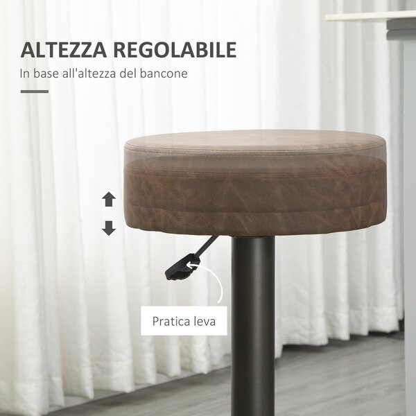 HOMCOM Set 2 Sgabelli Alti Moderno da Cucina Girevoli con Poggiapiedi e Altezza Regolabile, in Pelle PU, 35x36x64-85 cm, Marrone | Aosom Italy