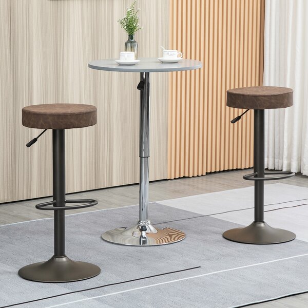 HOMCOM Set Di 2 Sgabelli Da Bar Girevoli | Altezza Regolabile 63-84 Cm | Schienale Imbottito In Sintetico Bianco | Poggiapiedi