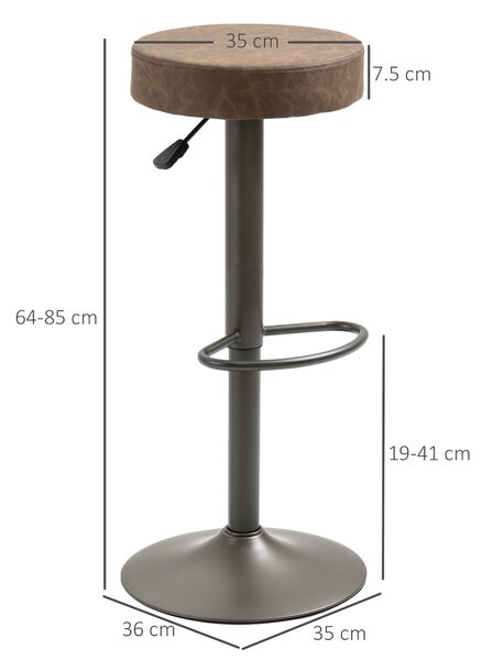 HOMCOM Set 2 Sgabelli Alti Moderno da Cucina Girevoli con Poggiapiedi e Altezza Regolabile, in Pelle PU, 35x36x64-85 cm, Marrone | Aosom Italy