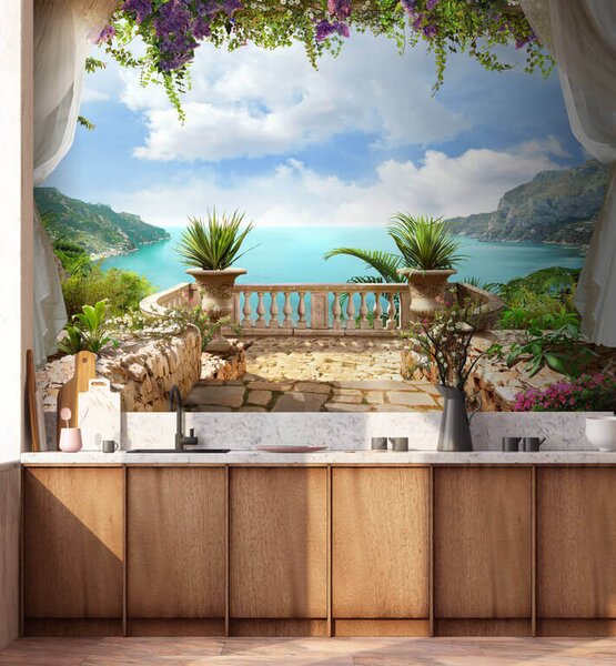 Carta da parati Veranda, con vista sulla baia, Carta da parati Mare, u68055 : Uwalls.it