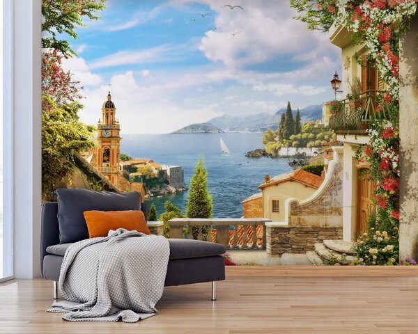 Carta da parati Vista di una città da un balcone, Carta da parati citta, Carta da parati popolare, u68056 - Tapeko.it