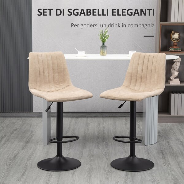 HOMCOM Sgabelli da Bar Set 2 Pezzi ad Altezza Regolabile, in Acciaio e Poliestere, 47.5x57.5x95-116 cm, Marrone|Aosom