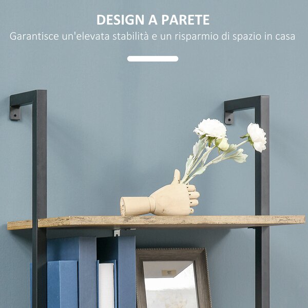 HOMCOM Libreria Moderna a Scala con 5 Ripiani e Dispositivo Antiribaltamento, Design a Muro, in Legno e Metallo, 60x30x184.5 cm, Marrone | Aosom Italy