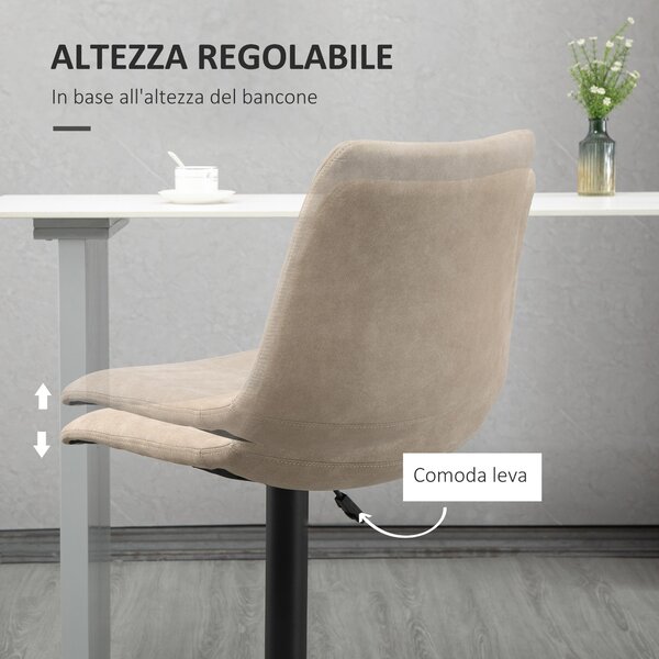 HOMCOM Sgabelli da Bar Set 2 Pezzi ad Altezza Regolabile, in Acciaio e Poliestere, 47.5x57.5x95-116 cm, Marrone|Aosom