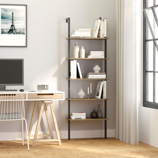 HOMCOM Libreria Moderna a Scala con 5 Ripiani e Dispositivo Antiribaltamento, Design a Muro, in Legno e Metallo, 60x30x184.5 cm, Marrone | Aosom Italy