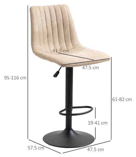 HOMCOM Sgabelli da Bar Set 2 Pezzi ad Altezza Regolabile, in Acciaio e Poliestere, 47.5x57.5x95-116 cm, Marrone|Aosom
