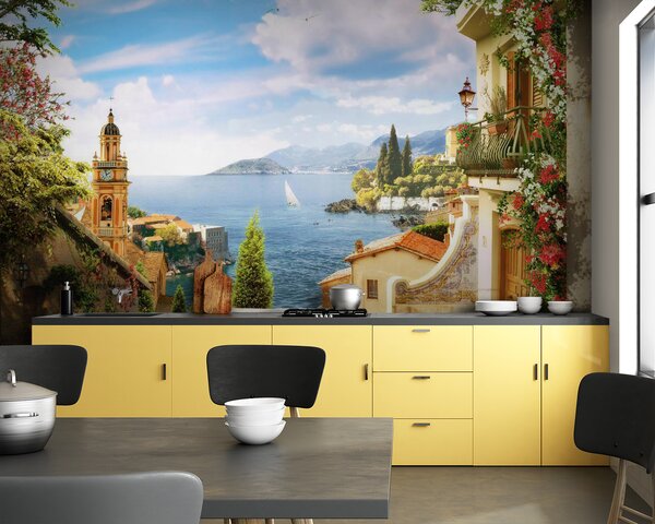 Carta da parati Vista di una città da un balcone, Carta da parati citta, Carta da parati popolare, u68056 - Tapeko.it