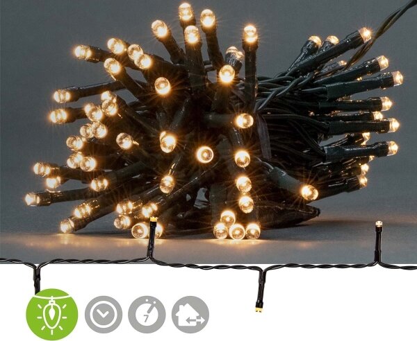 Nedis CLBO96 - Catena luminosa 96 LED/7 funzioni/3xAA 7,7 m IP44 bianco caldo