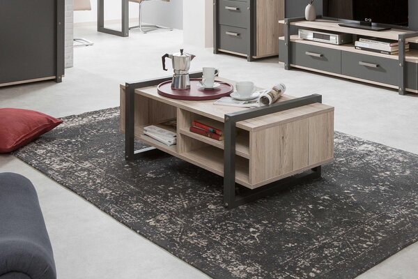 Tavolino BROOKLYN in stile industriale in rovere e grigio antracite - L 100 x L 60 cm