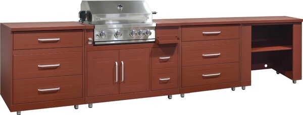 Cucina da esterno a 4 pezzi con fornello a gas effetto mattone - Oviala Memphis