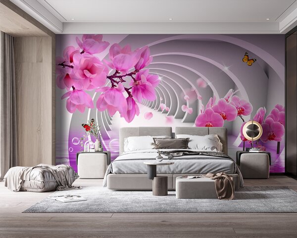 Carta da parati Fiori rosa in un tunnel, Carta da parati 3d, Carta da parati popolare, u70606 - Tapeko.it