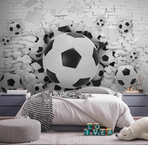 Carta da parati Gruppo di palloni da calcio in un mucchio di mattoni, Carta da parati 3d, Carta da parati popolare, u70633 - Tapeko.it