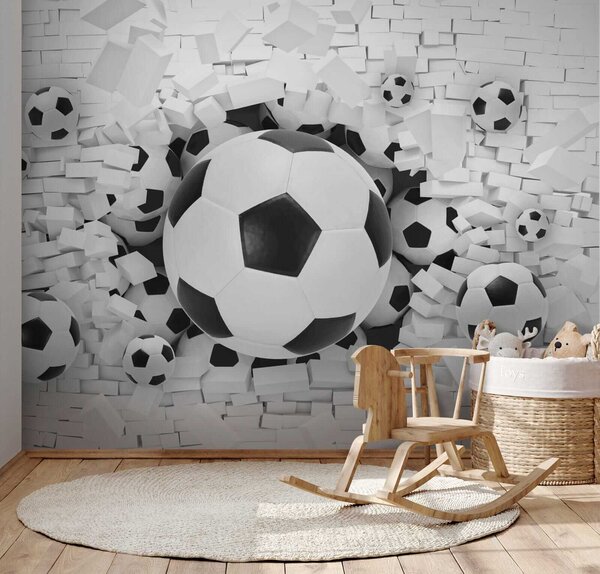 Carta da parati Gruppo di palloni da calcio in un mucchio di mattoni, Carta da parati 3d, Carta da parati popolare, u70633 - Tapeko.it