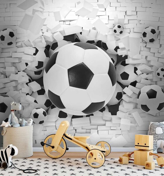 Carta da parati Gruppo di palloni da calcio in un mucchio di mattoni, Carta da parati 3d, Carta da parati popolare, u70633 - Tapeko.it