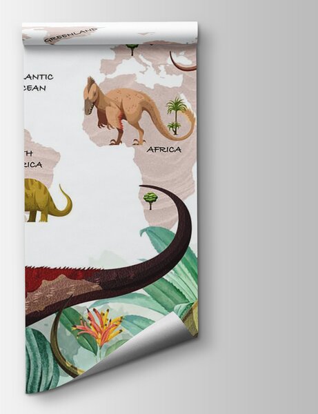 Carta da parati Mappa dei dinosauri con piante e nomi, Carta da parati per Bambini, Carta da parati popolare, u71068v4 - Tapeko.it