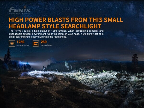 Fenix HP16R1250 - Lampada frontale LED ricaricabile 3xLED/USB 4xAA IP66 1250 lm 600 h