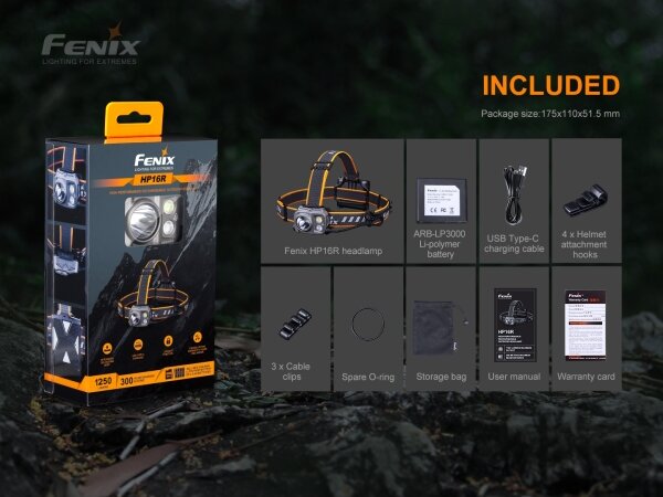 Fenix HP16R1250 - Lampada frontale LED ricaricabile 3xLED/USB 4xAA IP66 1250 lm 600 h