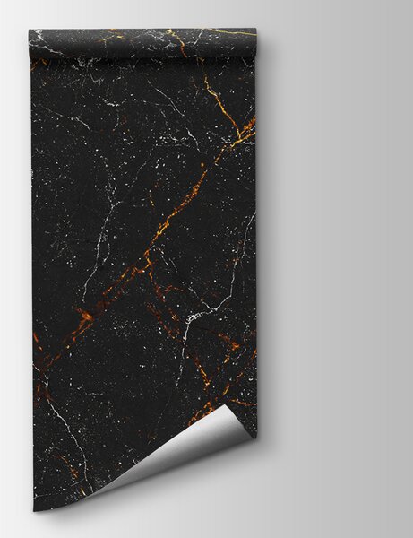 Carta da parati Marmo nero con venature ambrate, Carta da parati Marmo, Carta da parati popolare, u71335 - Tapeko.it
