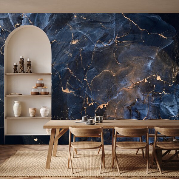 Carta da parati marmo blu di lusso con striature, Carta da parati lastrazione, u71440 : Uwalls.it