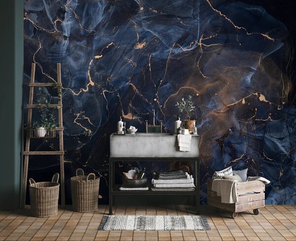 Carta da parati marmo blu di lusso con striature, Carta da parati lastrazione, u71440 : Uwalls.it