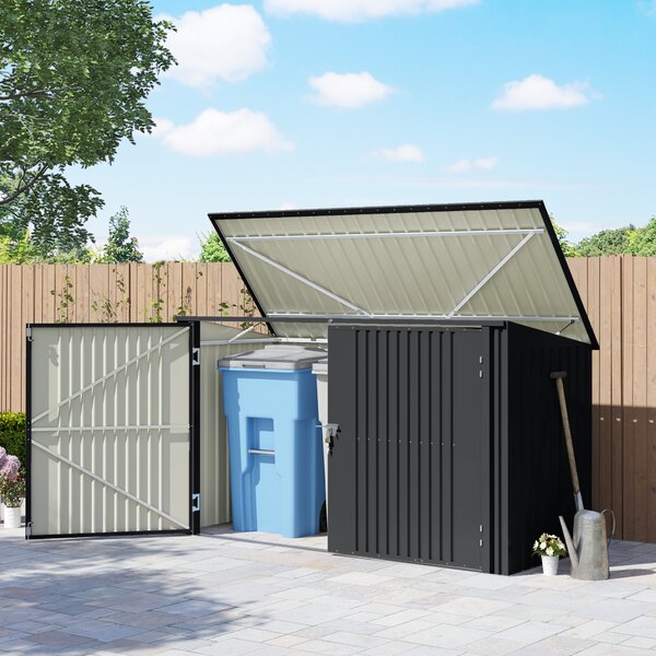Outsunny Copribidoni in Acciaio per 3 Cassonetti da 240L con 2 Porte e Coperchio, 233x105x118.5/133 cm, Grigio Scuro