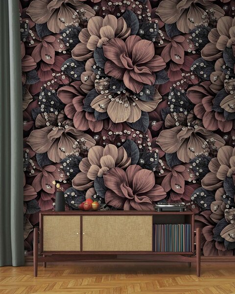 Carta da parati Delicati fiori bordeaux, Carta da parati 3D, Carta da parati Fiori 3D, u71511 : Uwalls.it