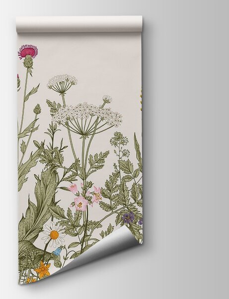 Carta da parati Fila di fiori e piante, Carta da parati design, Carta da parati popolare, u71743 - Tapeko.it