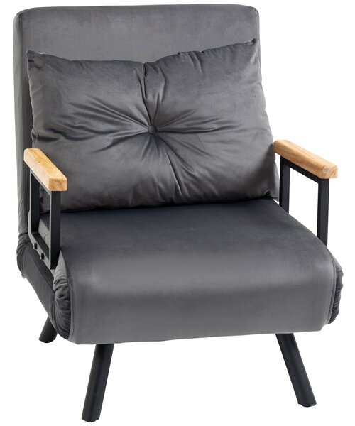 HOMCOM Poltrona Letto Singolo in Tessuto Effetto Velluto Reclinabile in 5 Posizioni con Cuscino Sfoderabile, 63x73x81cm, Grigio Scuro | Aosom Italy
