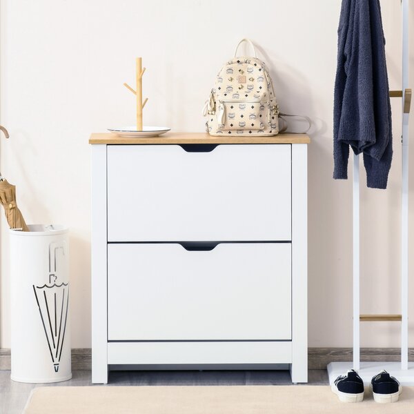 HOMCOM Scarpiera Moderna per 12 Paia Max con 2 Cassetti Regolabili e Rimovibili, in Legno, 72x26x80 cm, Bianco