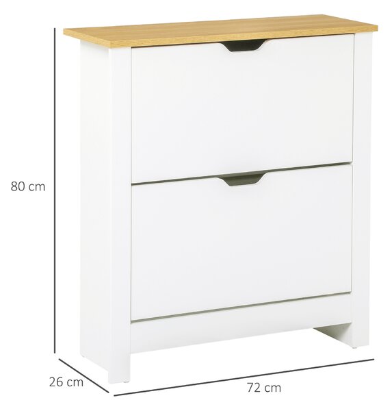 HOMCOM Scarpiera Moderna per 12 Paia Max con 2 Cassetti Regolabili e Rimovibili, in Legno, 72x26x80 cm, Bianco
