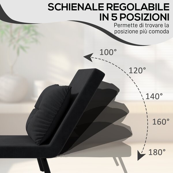 HOMCOM Poltrona Letto 3 in 1 con Schienale Reclinabile in 5 Posizioni e Cuscino, Divano letto con seduta imbottita, 63x73x81 cm, Nero | Aosom Italy