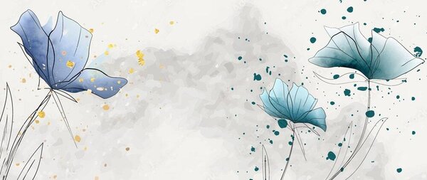 Carta da parati Fiori blu che danzano con ventilata eleganza, Carta da parati Floreale, Carta da parati popolare, u72112 - Tapeko.it