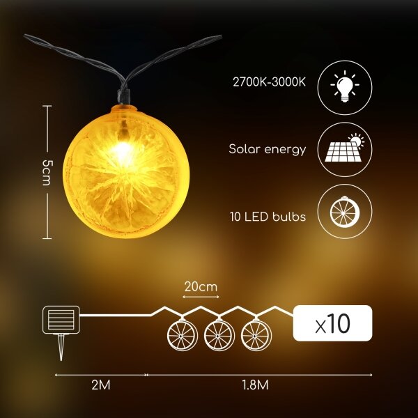 Aigostar - Catena solare LED 10xLED/3,8m IP44 bianco caldo