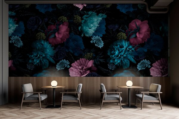 Carta da parati Piones su uno sfondo scuro, Carta da parati Floreale, Carta da parati Fiori grandi, u72221 : Uwalls.it