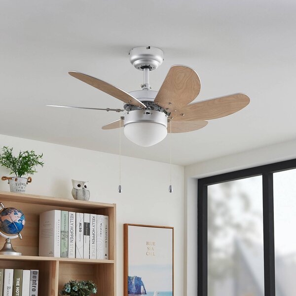 Lindby ventilatore da soffitto con luce Minja, argento, silenzioso, 78 cm Minja, Alluminio / Grigio / Zincato, Soggiorno / Sala da pranzo, Metallo, Moderno