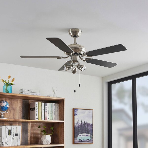 Ventilatore da soffitto Lindby con luce Anariki, silenzioso, argento Anariki, Cromo / Argento, Soggiorno / Sala da pranzo, Metallo, Campagna / Rustiche