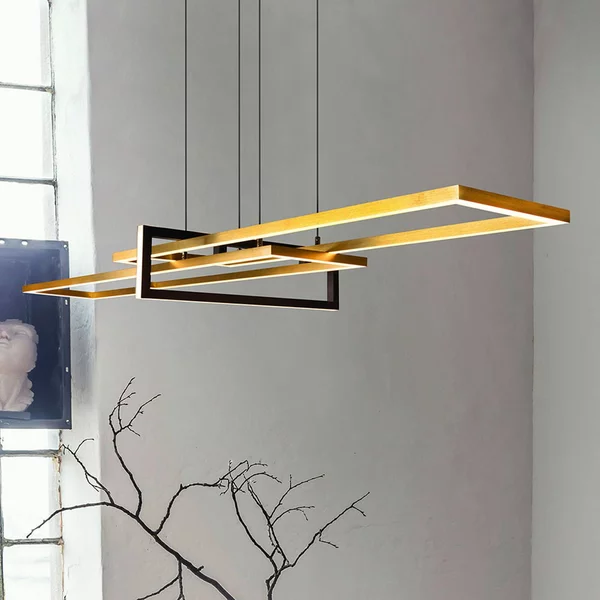 Trio Lighting Lampada a sospensione Salinas LED, colore ottone, metallo, lunghezza 110 cm Salinas, dimmerabile, Ottone / Oro, Soggiorno / Sala da pranzo, Metallo, Moderno