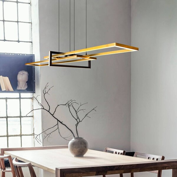 Trio Lighting Lampada a sospensione Salinas LED, colore ottone, metallo, lunghezza 110 cm Salinas, dimmerabile, Ottone / Oro, Soggiorno / Sala da pranzo, Metallo, Moderno