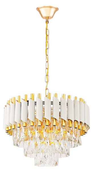 Lampadario moderno bianco e oro con cristalli MAZINI D40