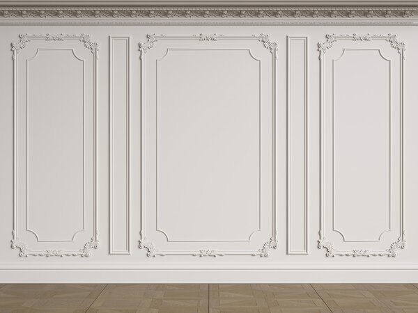 Carta da parati Parete bianca con modanatura, Carta da parati effetto boiserie, Carta da parati popolare, u72616 - Tapeko.it
