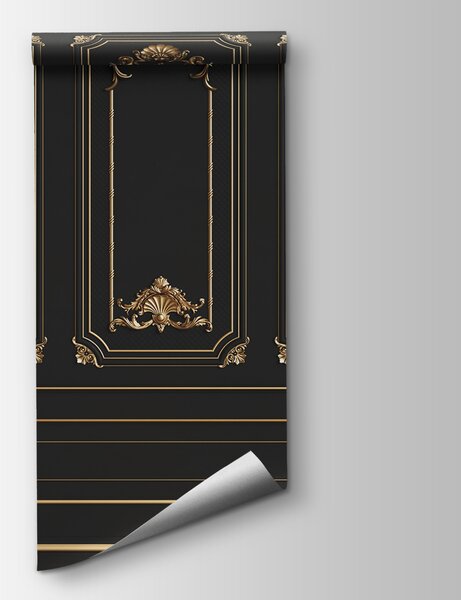 Carta da parati Eleganti pannelli neri con accenti ornamentali, Carta da parati design, Carta da parati popolare, u72623 - Tapeko.it