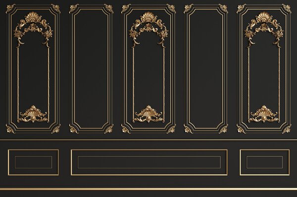 Carta da parati Eleganti pannelli neri con accenti ornamentali, Carta da parati design, Carta da parati popolare, u72623 - Tapeko.it