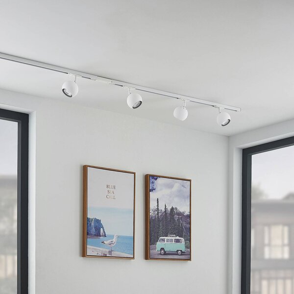 Sistema a binario Lindby Linaro, GU10, 4 luci, bianco, Ø 9 cm Linaro Lindby, dimmerabile, Bianco / Opale, Corridoio, Metallo, Moderno