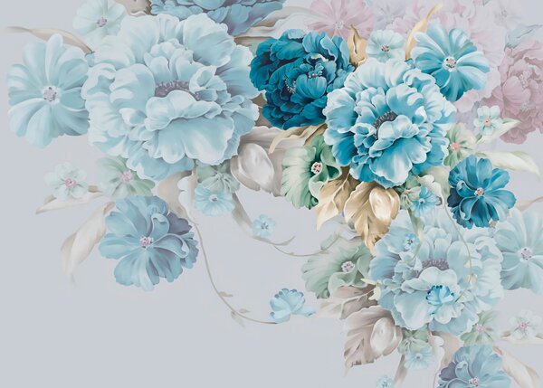 Carta da parati Elegante composizione floreale dalle tonalità tenui, Carta da parati Fiori grandi, Carta da parati popolare, u72654 - Tapeko.it