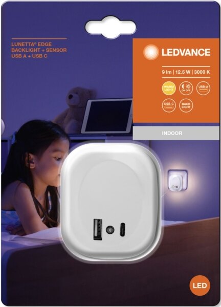 Ledvance- Lampada notturna LED con sensore e spina integrata e USB LUNETTA LED/12,5W/230V