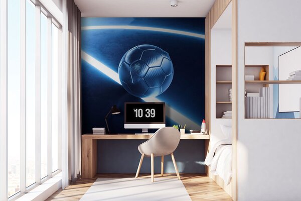 Carta da parati Pallone da calcio su una superficie blu, Carta da parati per Bambini, Carta da parati popolare, u72791 - Tapeko.it