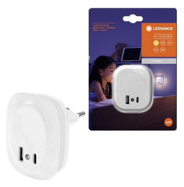 Ledvance- Lampada notturna LED con sensore e spina integrata e USB LUNETTA LED/12,5W/230V