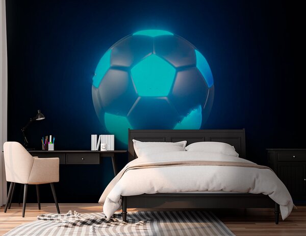 Carta da parati Pallone da calcio con luci blu, Carta da parati per Bambini, Carta da parati popolare, u72792 - Tapeko.it